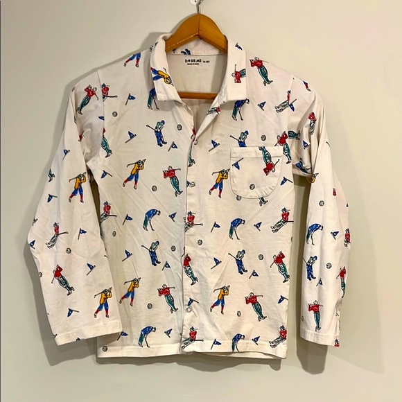 DO RE ME Golf Print Long Sleeve Polo Snap Button Down Shirt Youth Large Cotton - Picture 1 of 9